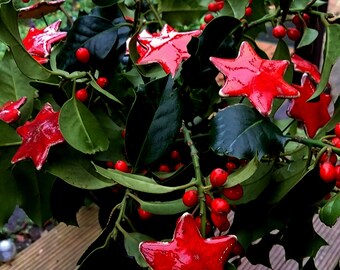 Étoile Décorative En Céramique Creuse Rouge - Objet De Décoration D'occasion