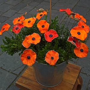 10 ceramic poppies red/orange