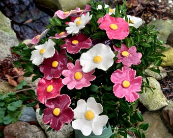 12 ceramic flowers wine red mix