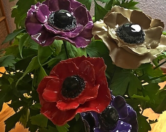 4 Stück Keramikblumen Anemone