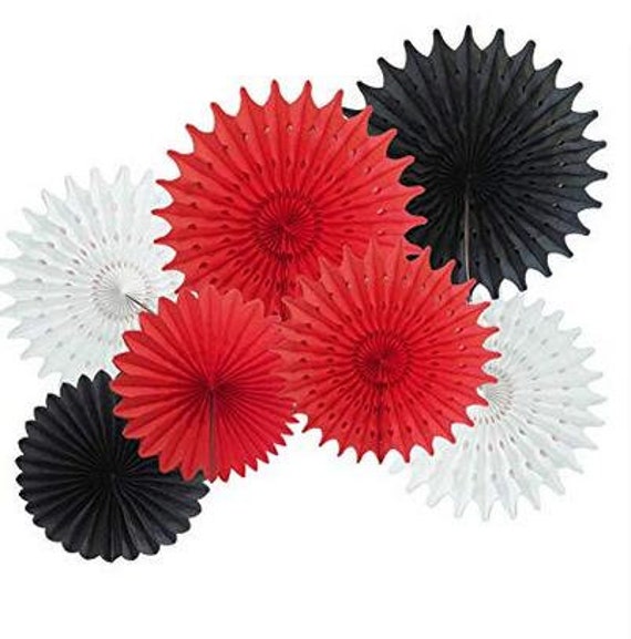 Mickey Mouse Party Supplies Red Black White 7pc Tissue Paper Fans For Minnie Mouse Birthday Party Decor Red Black Birthday Baby Shower Decor