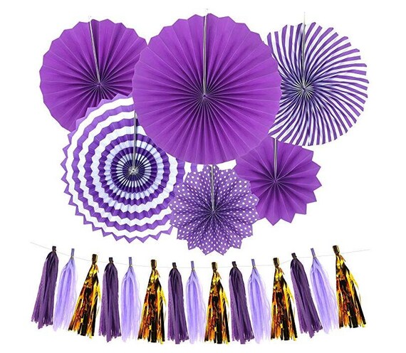 9pc Purple Party Hanging Tissue Paper Fans Decoration Baby Etsy