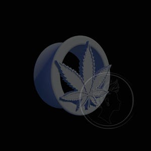 May include: A blue silicone ear gauge with a marijuana leaf design.