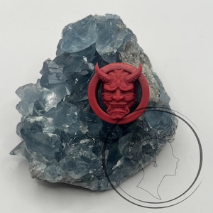 Pu&ograve; includere: Tappi per orecchie allungate a forma di viso di demone rosso e nero. Il tappo &egrave; su una roccia di cristallo blu.