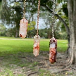 Fire quartz NECKLACE - Hematoid Quartz Point Double Terminated Crystal necklace Pendant /Harlequin Red Phantom  Quartz Pendant Necklace