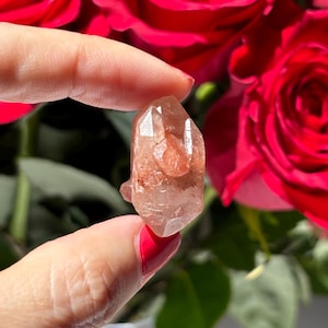 Red phantom Quartz DT point-Double Terminated  Hematite Quartz -Small Red Iron Coated Quartz , Fire Quartz- crystal point