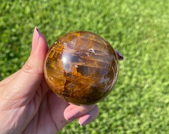 Golden Healer Sphere , Golden healer Quartz sphere,  Hematoid Quartz Crystal sphere  | healing crystals- crystal ball orb