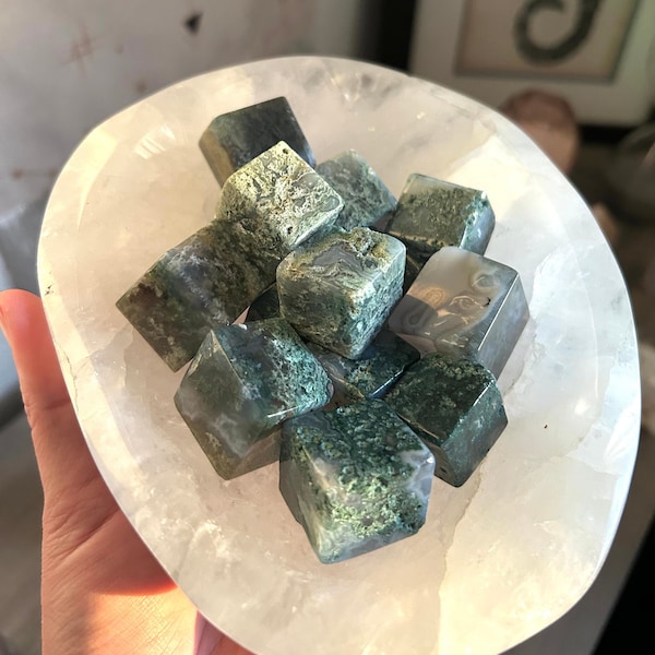 Green moss agate CUBE- green moss agate crystal- green moss agate tumbled stone - prosperity crystal stone- stone cubes