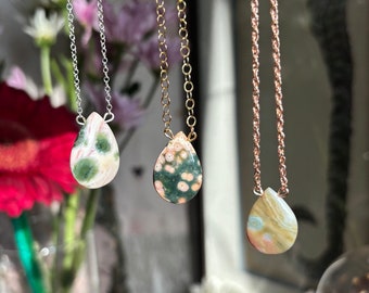Ocean Jasper NECKLACE, Orbicular Ocean Jasper, Sterling silver , gold filled , Stone Necklace