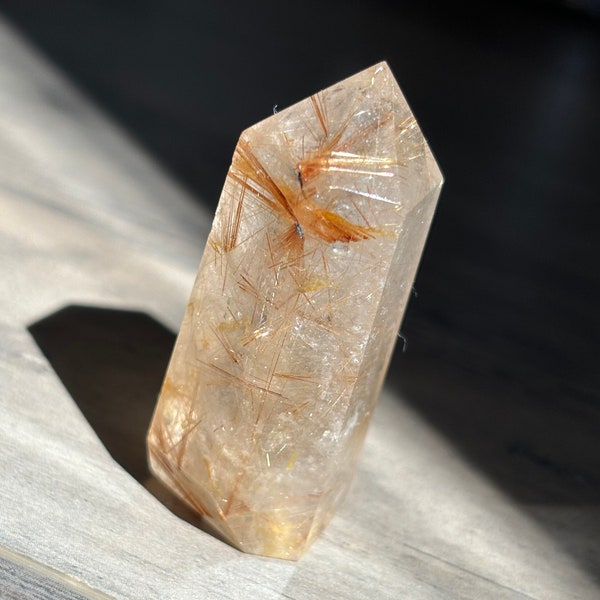 Golden rutile quartz point- crystal tower