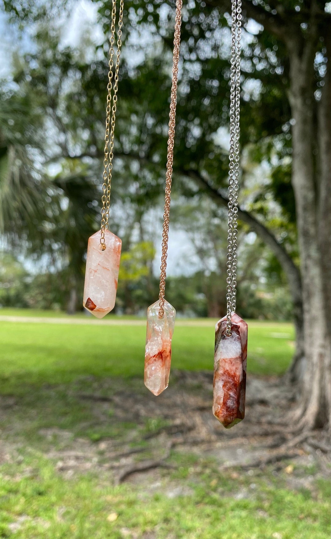 Fire Quartz NECKLACE Hematoid Quartz Point Double Terminated Crystal fire-quartz-necklace-hematoid-quartz-point-double-terminated-crystal