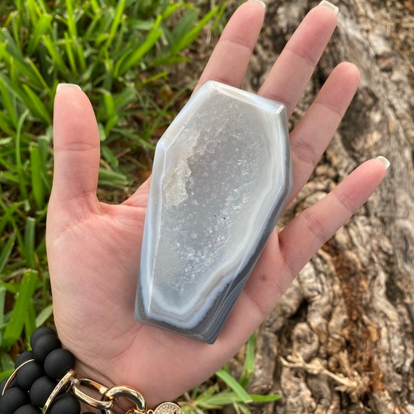 Agate Coffin with Druzy  -   Agate crystal Coffin #4-   Agate Druzy Coffin