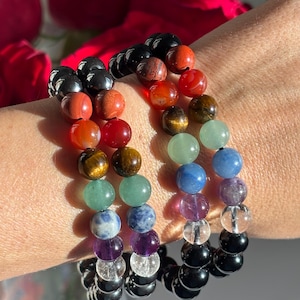 7 Chakra bracelet- Seven chakra hematite, obsidian -yoga  gemstone bracelet