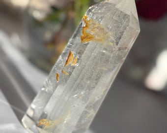 Included Clear Phantom Quartz Tower, Golden healer Quartz,  Yellow Hematoid, Solar Plexus, Crown chakra