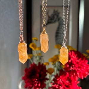 Golden Healer Quartz NECKLACE- Hematoid Quartz Point Double -Wire Wrapped Crystal Pendant -Yellow, Rose Gold filled Chain, Sterling Silver