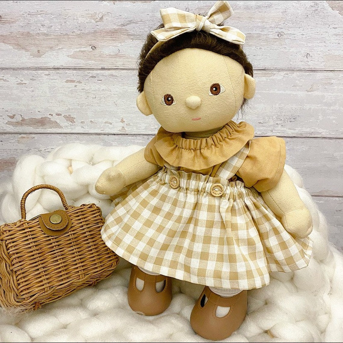 Dinkum Doll Clothes Pinny Skirt & Blouse. Caramel Gingham Etsy