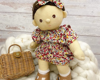 Dinkum Doll Clothes - Blouse & Bloomer Set - Mabel Floral Fabric. FREE HAIR BOW included