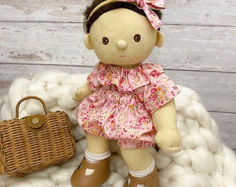 Dinkum Doll Clothes Outfit - Springtime Floral Fabric - FREE HAIR BOW included