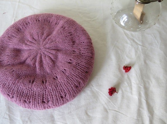 Blush pink angora blend knitted italian beret