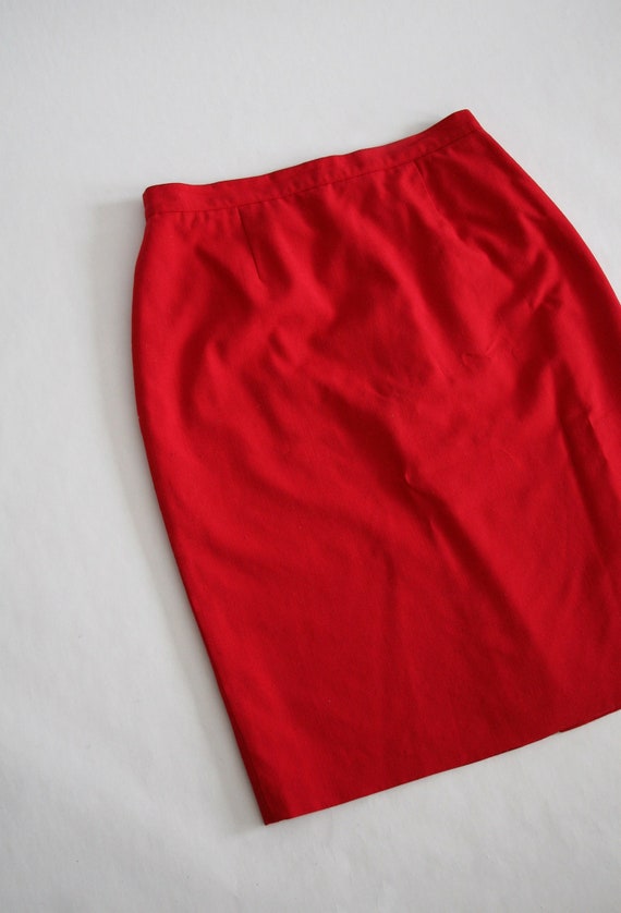 80s bright red pencil skirt / size 13 - image 1