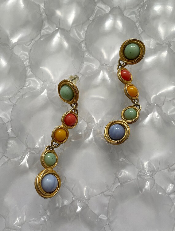 vintage multicolored faux gemstones drop earrings Gem