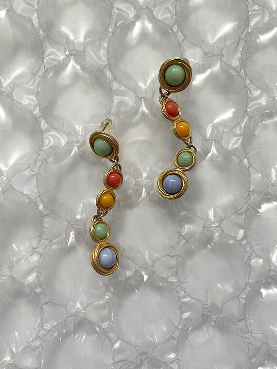 vintage multicolored faux gemstones drop earrings Gem
