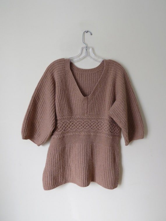 Tan angora and wool balloon sleeves knitted sweate