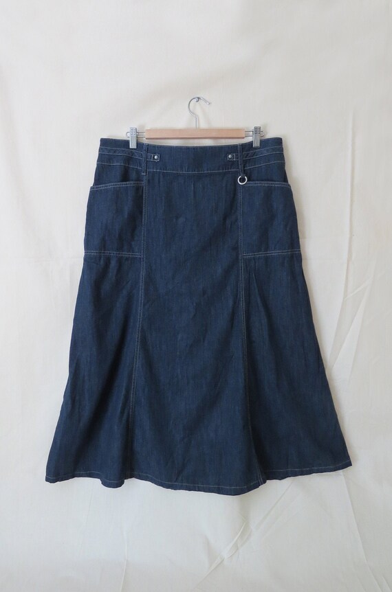 Y2K dark wash denim maxi skirt / size 14