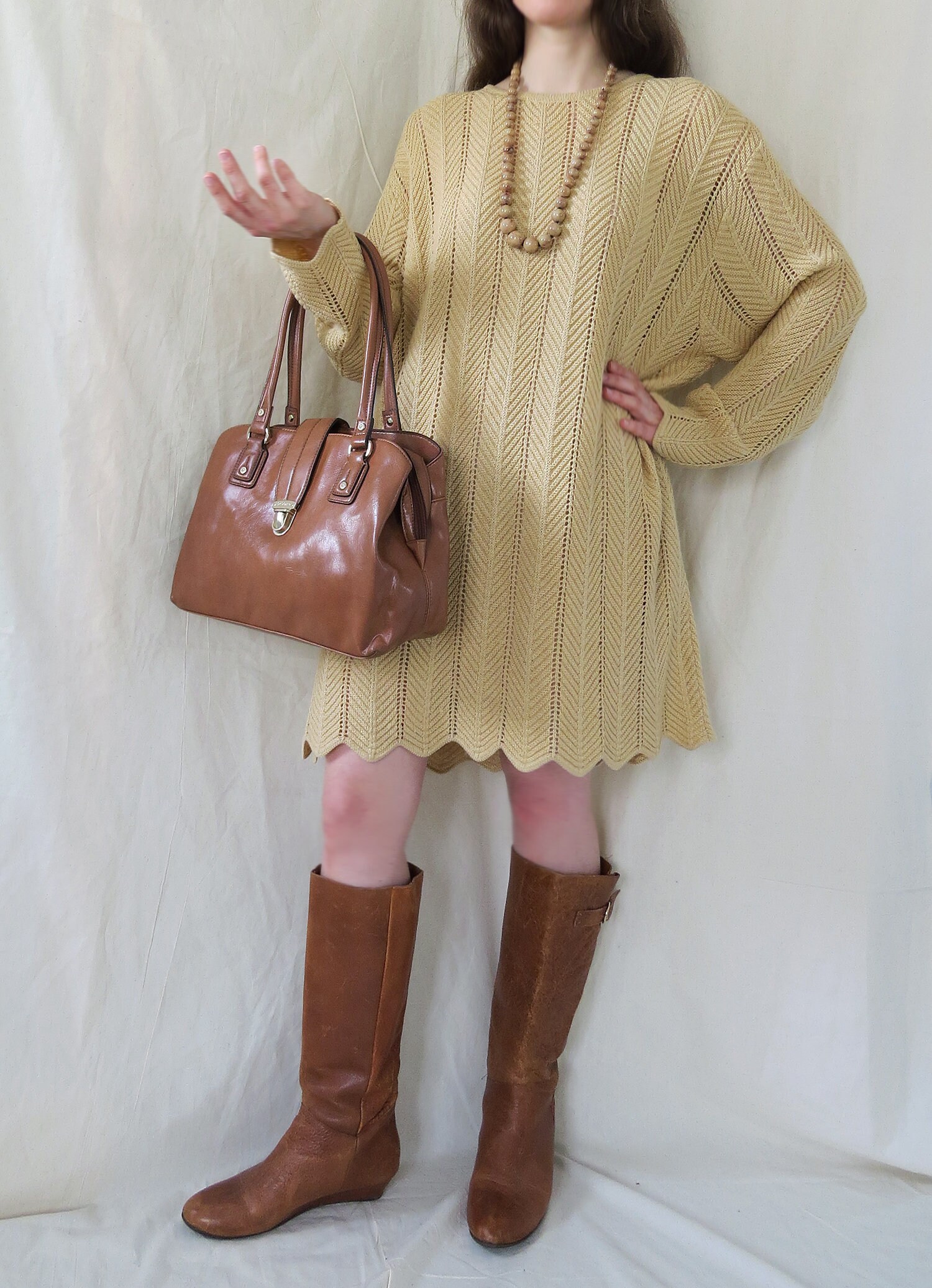 SAC À MAIN LIZ CLAIBORNE CAMEL TAN FAUX CUIR D'AUTRUCHE