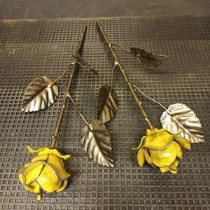 Yellow Metal Rose | Steel Flower for Decor | Forever Flower Gift | 1 Rose | Metal Art Sculpture | Anniversary or Birthday Gift