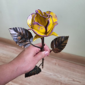Yellow Metal Rose | Steel Flower for Decor | Forever Flower Gift | 1 Rose | Metal Art Sculpture | Anniversary or Birthday Gift