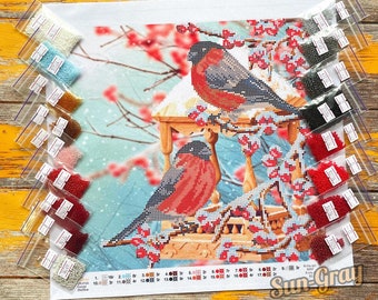 Winter Birds Bead Embroidery Kit - DIY Beading and Needlepoint