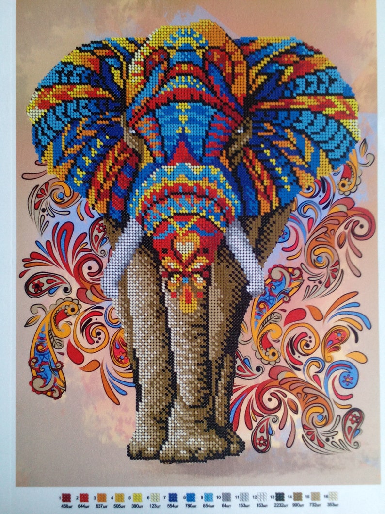 Holiday Kit Elephant Bead Embroidery, Oriental Beading Art Needlework ...