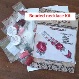 Roses Beaded necklace kit Bead Loom Kit, Ukrainian Gerdan pattern Seed Beads, Beading Needles, DIY Beadwork, Do It Yourself Beaded necklace kit