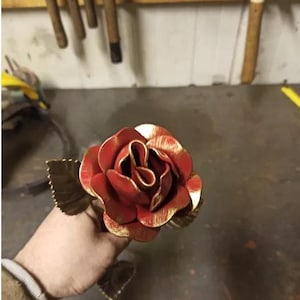Red Metal Rose | Steel Flower for Decor | Forever Flower Gift | 1 Rose | Metal Art Sculpture | Anniversary or Birthday Gift
