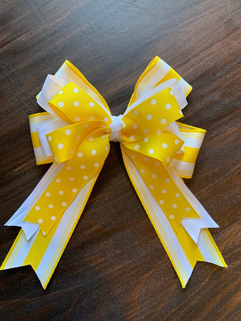 Horse Show Bow yellow and white bow Yellow Equestrian Bow layered bow