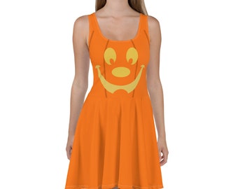 Mickey Pumpkin Halloween Jack-O-Lantern All-Over Park Costume Women's Skater Dress