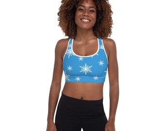 Winter Snowflake Christmas Pattern Padded Low Impact Sports Bra