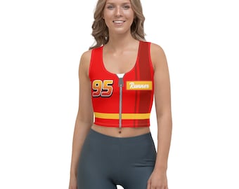 Lightning Pit Crew Cars Racing All-Over Running Costume Women's Sport Crop Top