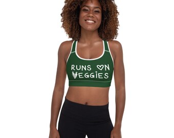 Runs on Veggies Vegetarian Vegan Runner Padded Low Impact Sports Bra