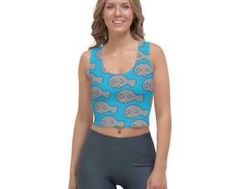 Manatee Sea Cow Chubby Mermaid All-Over Running Costume Women's Sport Crop Top