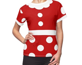 Minnie Red Polka Dot Dress All-Over Running Costume Women's Sport Tee