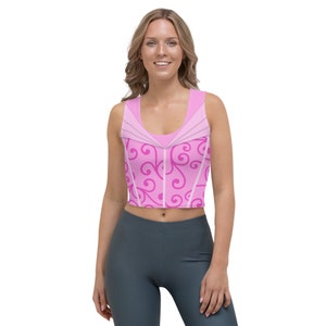 Princess Aurora Sleeping Beauty Pink Dress All-Over Running Costume Women&#39;s Sport Crop Top