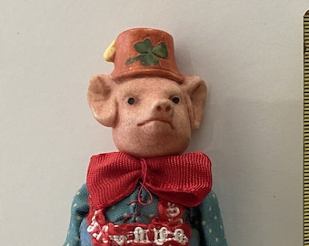 Vintage German Bisque Pig Doll: 4" Anthropomorphic Miniature