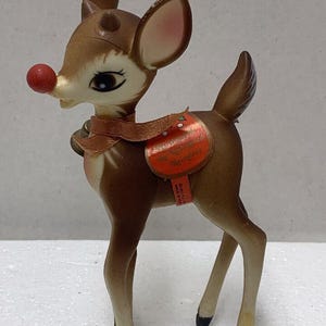 RARE! Vintage Plastic Rubber 6 inch RLM Rudolph Reindeer Figurine Christmas Display Hong Kong Kurt Adler