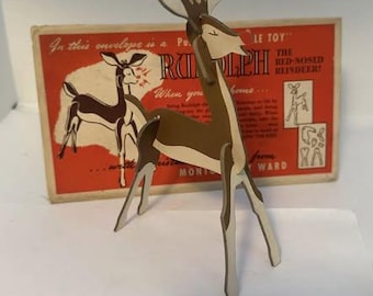 Original 1940s Vintage Rudolph Reindeer Puzzle Punch Out Toy Christmas Display RLM Montgomery Ward