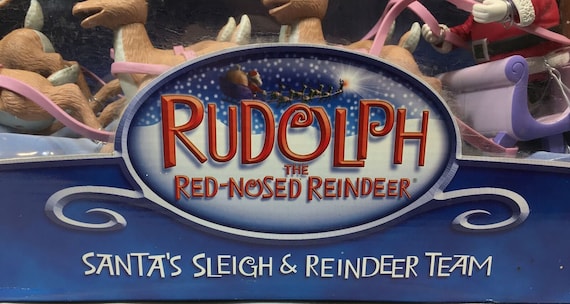 Memory Lane GIANT 3 FT. SET Rudolph Santa's Sleigh: Light-up Nose