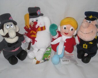CVS Stuffins Vintage 8 inch Frosty the Snowman Karen, Cop, Hinkle Set Cartoon Character Doll Misfit Beanbag tags
