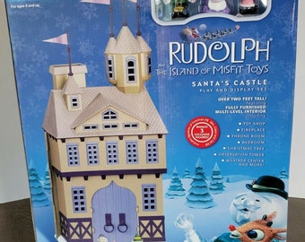 Casa de muñecas en miniatura de 2 pies Memory Lane Primera edición con bonificación Enorme Rudolph Juguetes inadaptados Santa Claus Castillo de Santa Taller Casa Figuritas