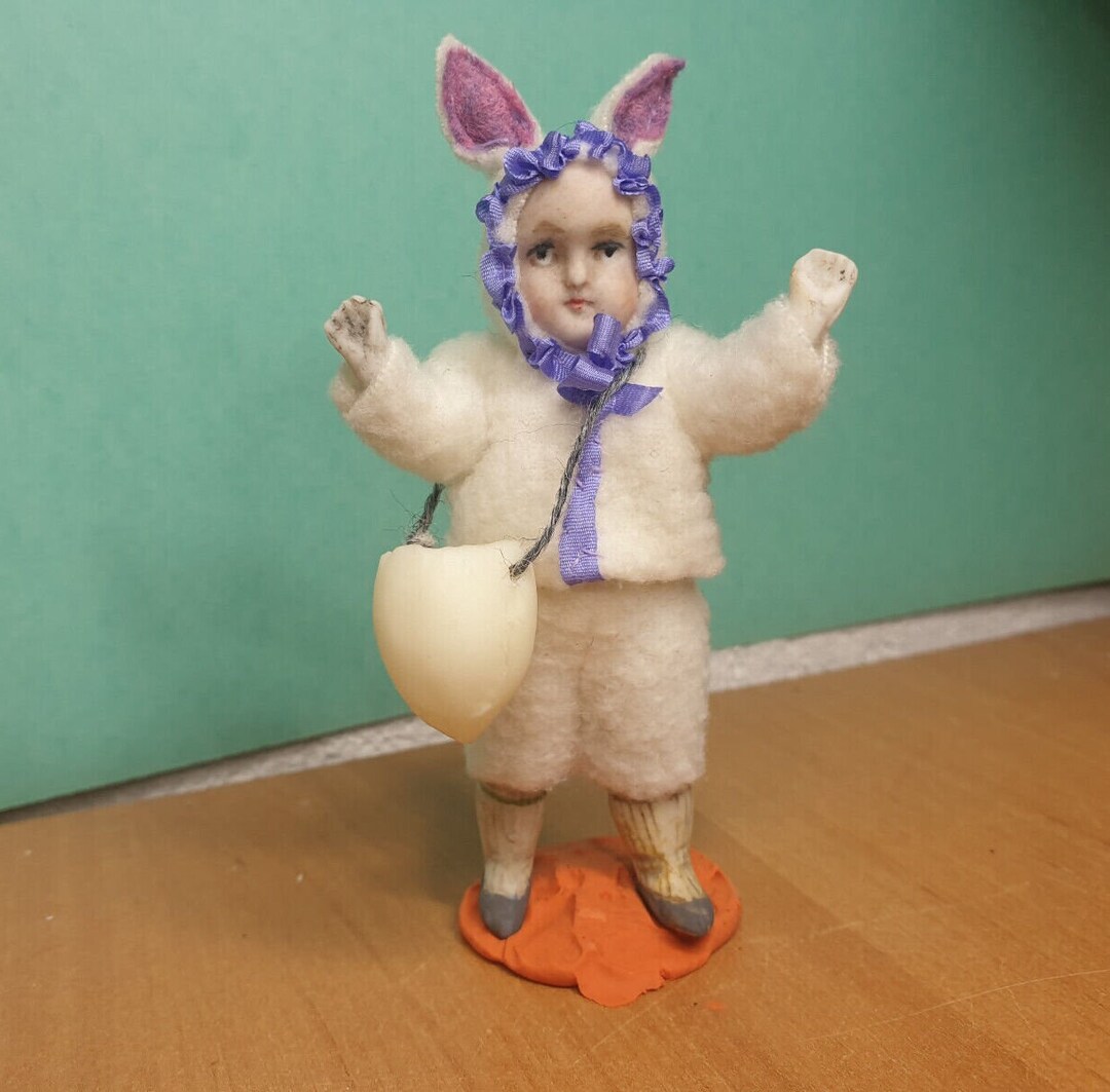 HOLD Dollhouse Germany Bisque Human Easter Child Girl Boy Bunny Rabbit ...